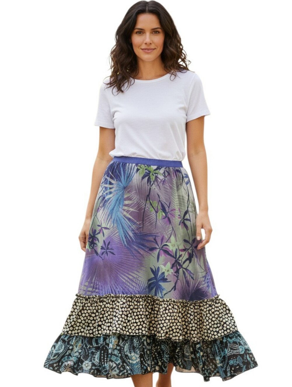 Jean Paul Gaultier Mesh Floral Tiered Hem Elastic Waist Midi Skirt BohoUnbranded